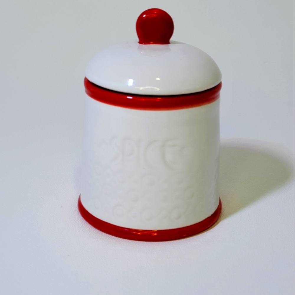 Anthropologie Modern "Striped Spice Jar" by Biscuit - New Red & White
